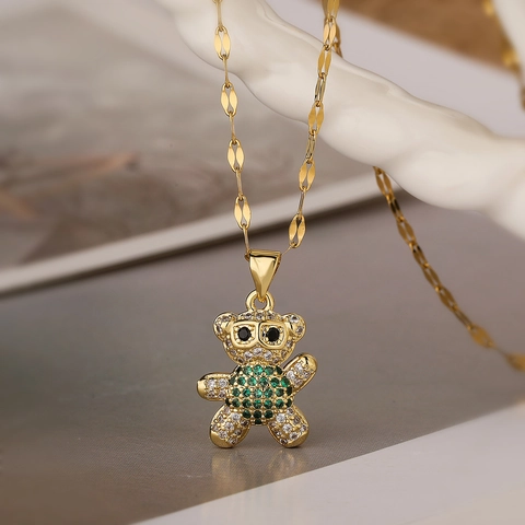 Collar Con Colgante De Oso Lindo Cobre Chapado En Oro Con Circonita Cúbica De Colores Joyas De Animales Para Mujer