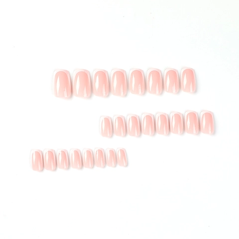 French Press On Nails Long Square Nude Pink White Tips Simple Elegant Glossy Artificial Fingernails For Women