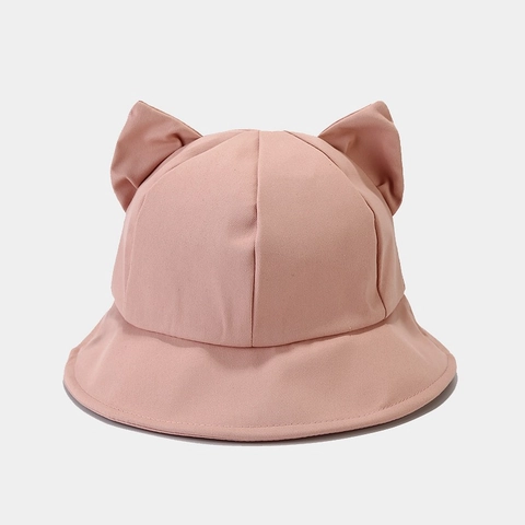 Sombrero De Pescador Con Orejas De Gato Lindo Algodón Color Sólido Protección Solar Para Mujer