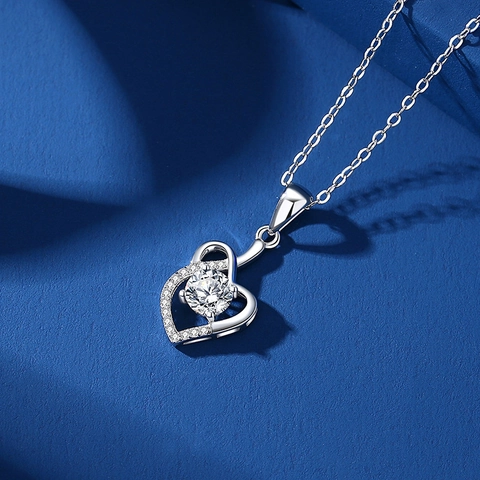 S925 Plata de Ley Corazón Colgante Collar Moissanita Circonia Incrustado Oro Rosa Chapado Joyas de Moda Para Mujeres
