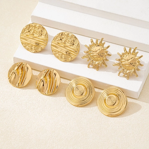 Geometrische Legierung Ohrstecker Texturiert Vergoldet Gerippt Sonnenform Minimalistische Retro Schmuck Für Frauen Chic