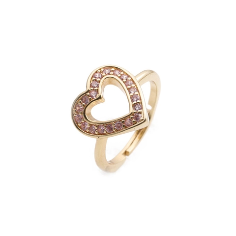 Anello Aperto Cuore Cavo Rame Placcato Oro Zircone Colorato Micro Intarsiato Gioielli Regolabili Da Donna