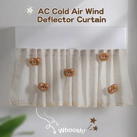 Air Conditioner Wind Deflector Cover Cotton Linen Anti Direct Blow Dustproof With Lace And Cute Cartoon Plush Dolls