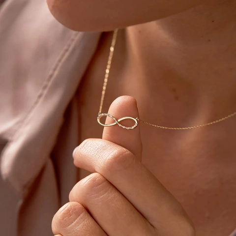 Collana Con Pendente Infinito Rame Placcato Oro Zirconia Micro Pavé Gioielli Eleganti Regalo Per Donne