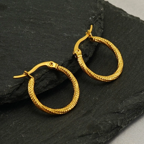 Vintage Stainless Steel Spiral Texture Hoop Earrings Gold Plated Twisted Round Fashion Jewelry For Women