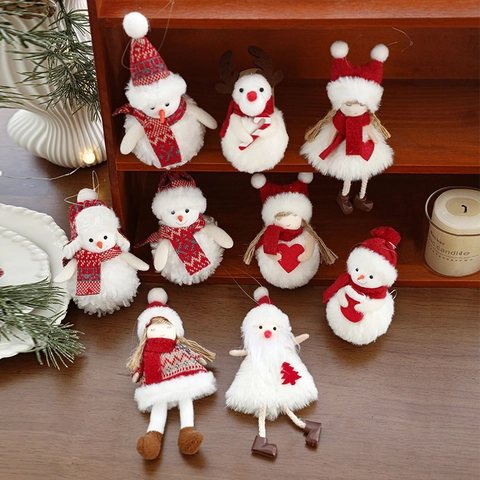 Christmas Plush Ornaments Snowman Reindeer Santa Angel Girl Hanging Decorations For Holiday Home Tree Decor Knit Fabric