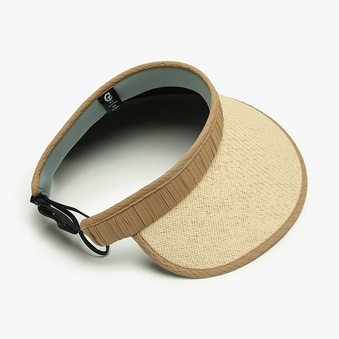 Women Sun Visor Hat Raffia Paper Straw UPF 50 Plus Wide Brim Foldable UV Protection Outdoor Beach Elegant Adjustable Metal Decor