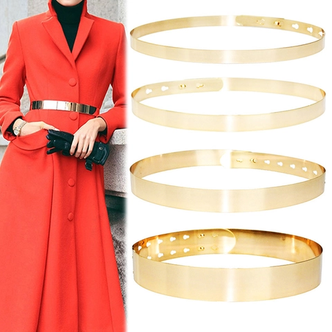 Cintura In Metallo Da Donna Superficie A Specchio Lucida Regolabile Per Abiti Cappotti Moda Elegante