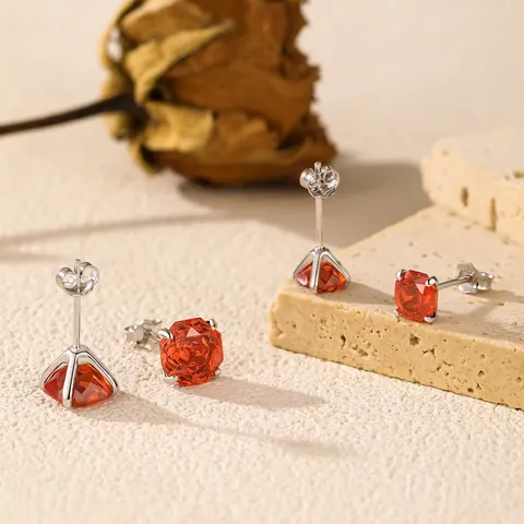 Oktagon Rote Zirkonia Ohrstecker Mit 925 Sterling Silber Ohrstecker Rosenschliff Geometrischer Schmuck Für Damen
