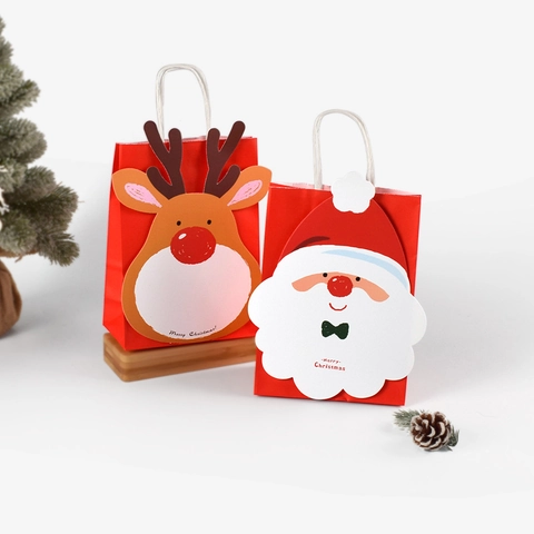Bolsas De Regalo De Navidad 3D Dibujos Animados Papá Noel Reno Muñeco De Nieve Papel Kraft Bolsas De Golosinas De Mano Para Fiesta