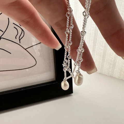 Bracciale Di Künstliche Perle In Argento Sterling 925 Retro Francese Per Donna Catena A Torsione Minima Ciondolo Perla Artificial A Goccia Gioielli Moda Regalo