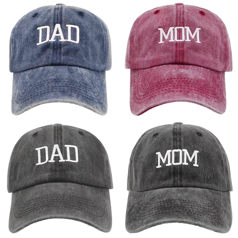 Washed Acrylic Distressed Baseball Cap Retro Dad Hat For Men Women Couple With DAD MOM Letter Embroidery Sunshade Hip Hop Hat