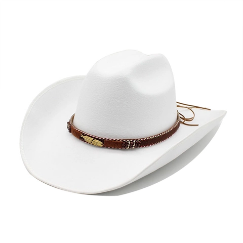 Western Cowboy Hat Wide Brim Wool Felt Fedora With Golden Feather Decor Ethnic Retro Jazz Hat For Women Men