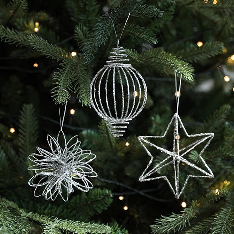 Decorazioni Per Albero Di Natale Argento Glitter Stella Cava In Ferro Pendente Geometrico Festivo