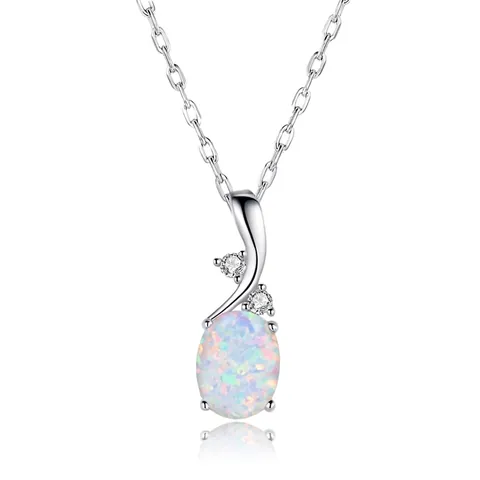 Collier Élégant Avec Pendentif Opale Ovale Cuivre Avec Accents De Zircone Bijoux Doux Et Délicats Pour Femmes