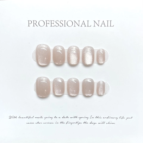 Press On Nägel Rosa Katzenauge Schimmer Kurz Rund Handgefertigt Professionell Elegant Täglich Für Frauen