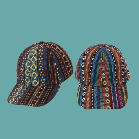 Ethnic Woven Baseball Cap Geometric Pattern Bohemian Style Adjustable Sunshade Leisure Outdoor Hat For Men Women