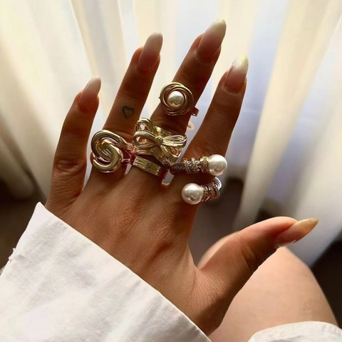 Minimalist Geometric Rings For Women Stainless Steel PVD Gold Plated Waterproof Hypoallergenic Elegant Open Adjustable Jewelry
