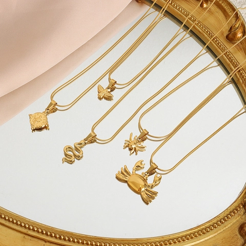 Collana Con Ciondolo In Acciaio Al Titanio Placcato Oro Semplice Animale Malocchio Medaglione Moneta Gioielli Minimalisti