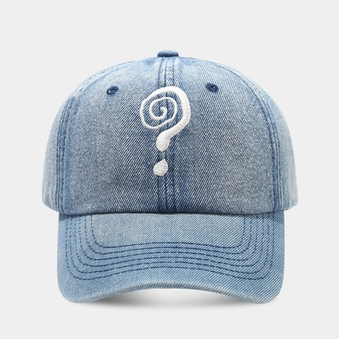 Retro Washed Denim Baseball Cap With Question Mark Embroidery Distressed Vintage Sun Hat For Men Women