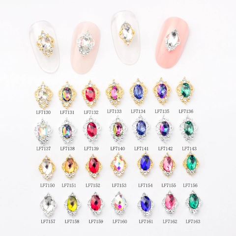 Oval Crystal Rhinestone Nail Art Decorations Zinc Alloy Metal Charms Vintage Gold Silver Plated Manicure Ornaments