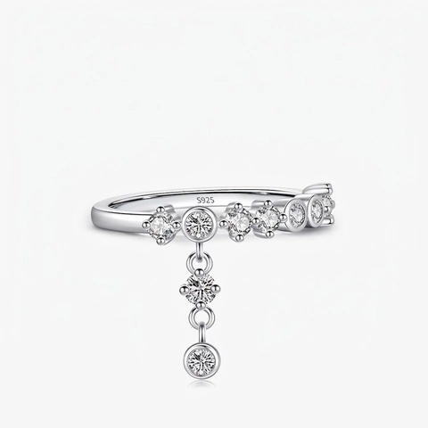 Ring 925 Sterling Silber Zirkon Eingelegt Mit Hängendem Anhänger Charm Für Frauen Zierlicher Modeschmuck