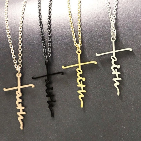 Faith Cross Pendant Necklace Stainless Steel Minimalist Religious Jewelry For Men And Women Inspirational Gift