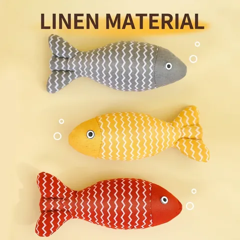 Fish Catnip Cat Toy Linen Burlap Texture Teething Dental Care Interactive Kicker Toy For Indoor Cats Kittens