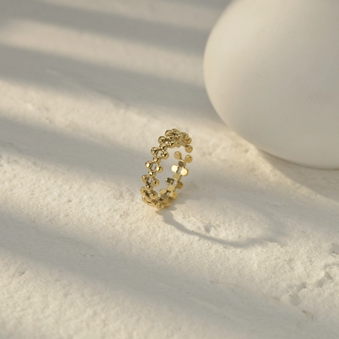 Adjustable Gold Ring Stainless Steel Bead Bubble Design Minimalist 14K Gold Plated Jewelry For Women Niche Style Fashion