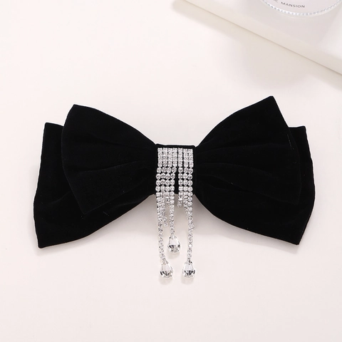 Pinza Para El Pelo Con Lazo De Terciopelo Negro Con Borlas De Pedrería Horquilla Elegante Para Mujeres Niñas