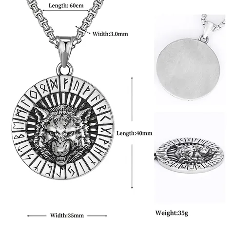 Collar Colgante De Cabeza De Lobo Vikingo De Acero Inoxidable Runas Nórdicas Retro Gótico Amuleto Joyería Para Hombre Hip Hop