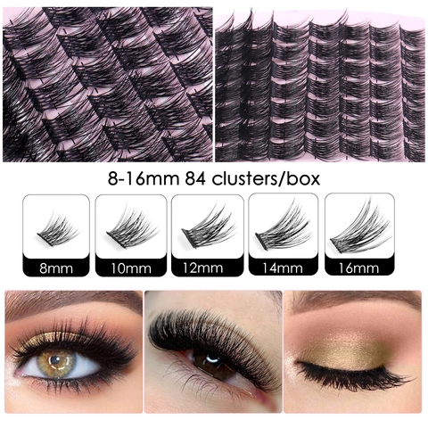 DIY Cluster Lashes Eyelash Extensions Natural Dense Slender Long Curl Matte Black Segmented Individual False Eyelashes