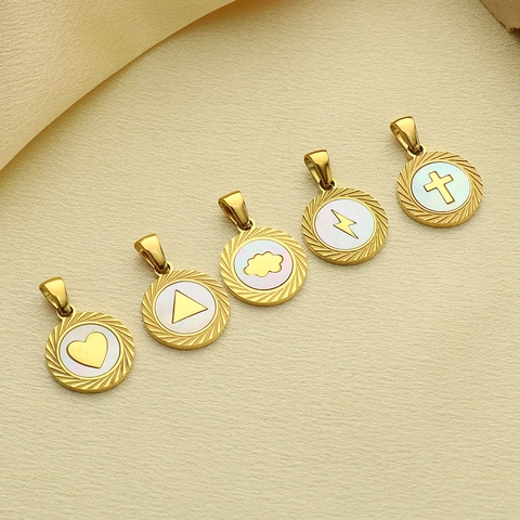 Edelstahl Rund Anhänger Gold Plattiert Mit Perlmutteinlage Multi Muster DIY Charms Für Schmuckherstellung
