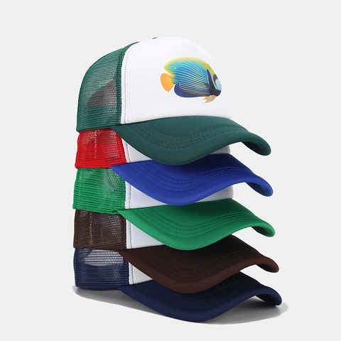 Trucker Hat Baseball Cap Polyester Mesh Breathable Adjustable Sun Protection Summer Outdoor Fish Slogan Print Men Women