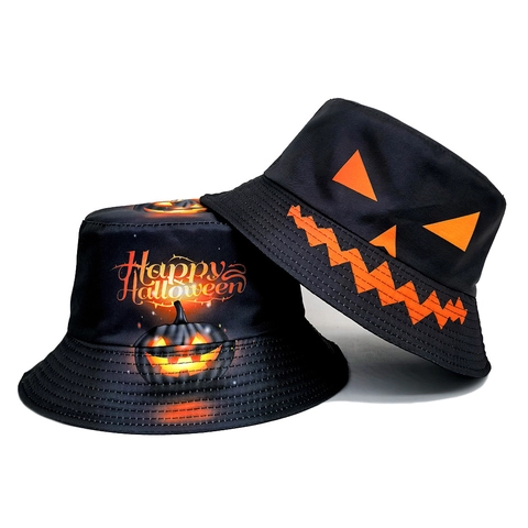 Halloween Fischerhut Polyester Atmungsaktiv Kürbis Muster Sonnenschutz Party Kopfbedeckung Für Herren Damen