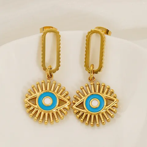 Evil Eye Drop Earrings 18K Gold Plated Stainless Steel Blue White Enamel Boho Fashion Jewelry For Women Elegant Gifts