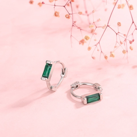 Minimalist Emerald Green Rhinestone Hoop Earrings For Women Korean Style Copper Electroplated Geometric Jewelry Ear Buckle