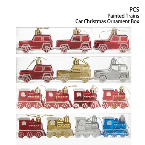 Ornamenti Per Albero Di Natale Plastica Glitter Treno Auto Decorazioni Appese Accessori Per Feste Stile Cartone Animato