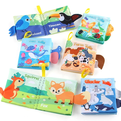 Libro De Tela Para Bebé Juguete Sensorial Suave Con Colas De Animales 3D Sonido Crujiente Lavable Educación Temprana