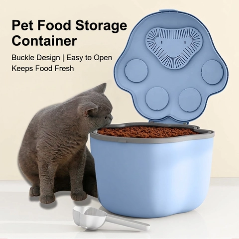 Conteneur Stockage Aliments Pour Animaux Grande Capacité Plastique PP Étanche Humidité Couvercle Patte Chat Avec Pelle