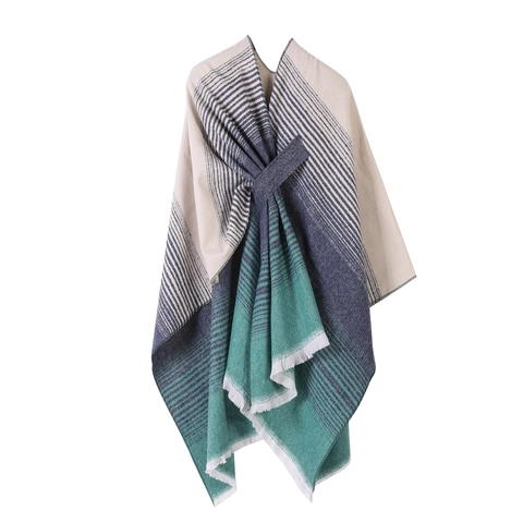 Damen Ethno Gestreifter Strickschal Poncho Mit Quasten Böhmen Reisen Warmer Übergroßer Schal Strickjacke Wrap