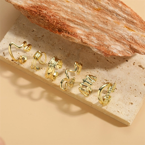 Verstellbarer Kupferring Mit Flüssigmetalltextur Unregelmäßige Welle Geometrisch Gewebt Offener Fingerring Für Damen 14K Vergoldet