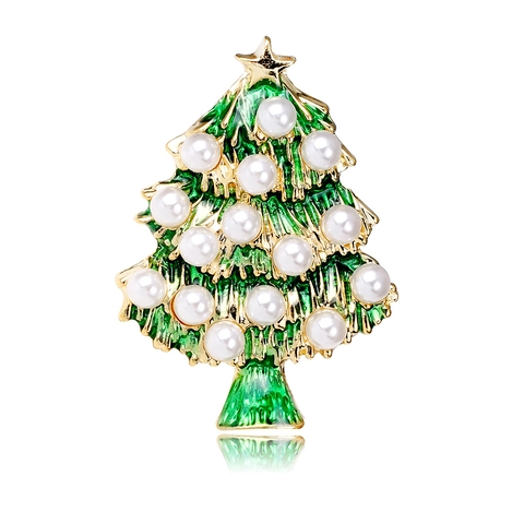 Spilla Albero Di Natale Lega Smalto Perla Artificial Gioielli Festivi Accessorio Per Donne Elegante Vintage
