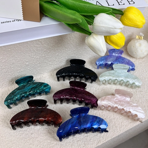 Vintage Large Hair Claw Clip Acrylic Acetate Marble Pattern Glitter Shimmer French Style Shark Clip For Women