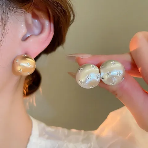 Orecchini A Lobo A Sfera Spazzolati Vintage Stella Zircone Rame Gioielli Con Perno In Argento Per Donna