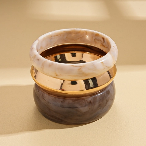 Ensemble Bracelets Joncs Épais Résine Fer Motif Marbre Géométrique Rond Bohême Rétro Bijoux Minimalistes Pour Femmes