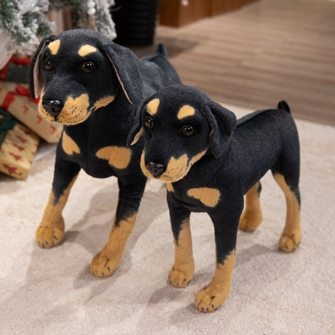 Realistisches Hunde Plüschtier Rottweiler Dobermann Stil Weiches Stofftier Welpe Lebensechte Simulationspuppe Geschenk