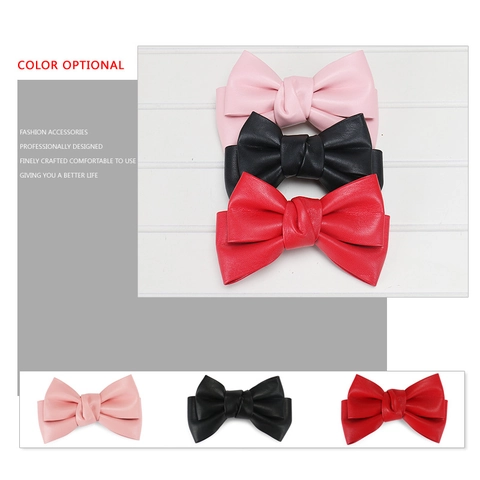 Grote PU Lederen Strik Haarklem Elegante Lychee Textuur Veer Barrette Voor Vrouwen Meisjes Dagelijks Accessoire