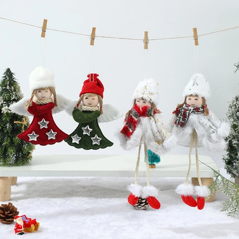 Ornamenti Bambola Angelo Di Natale Peluche Feltro Maglia Ali Gambe Lunghe Decorazioni Appese Albero Festive