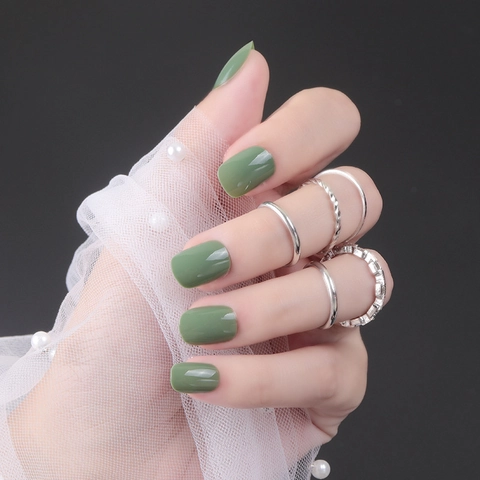 Short Square Round Glossy Press On Nails Solid Color Shiny Full Cover False Nails DIY Manicure Patches